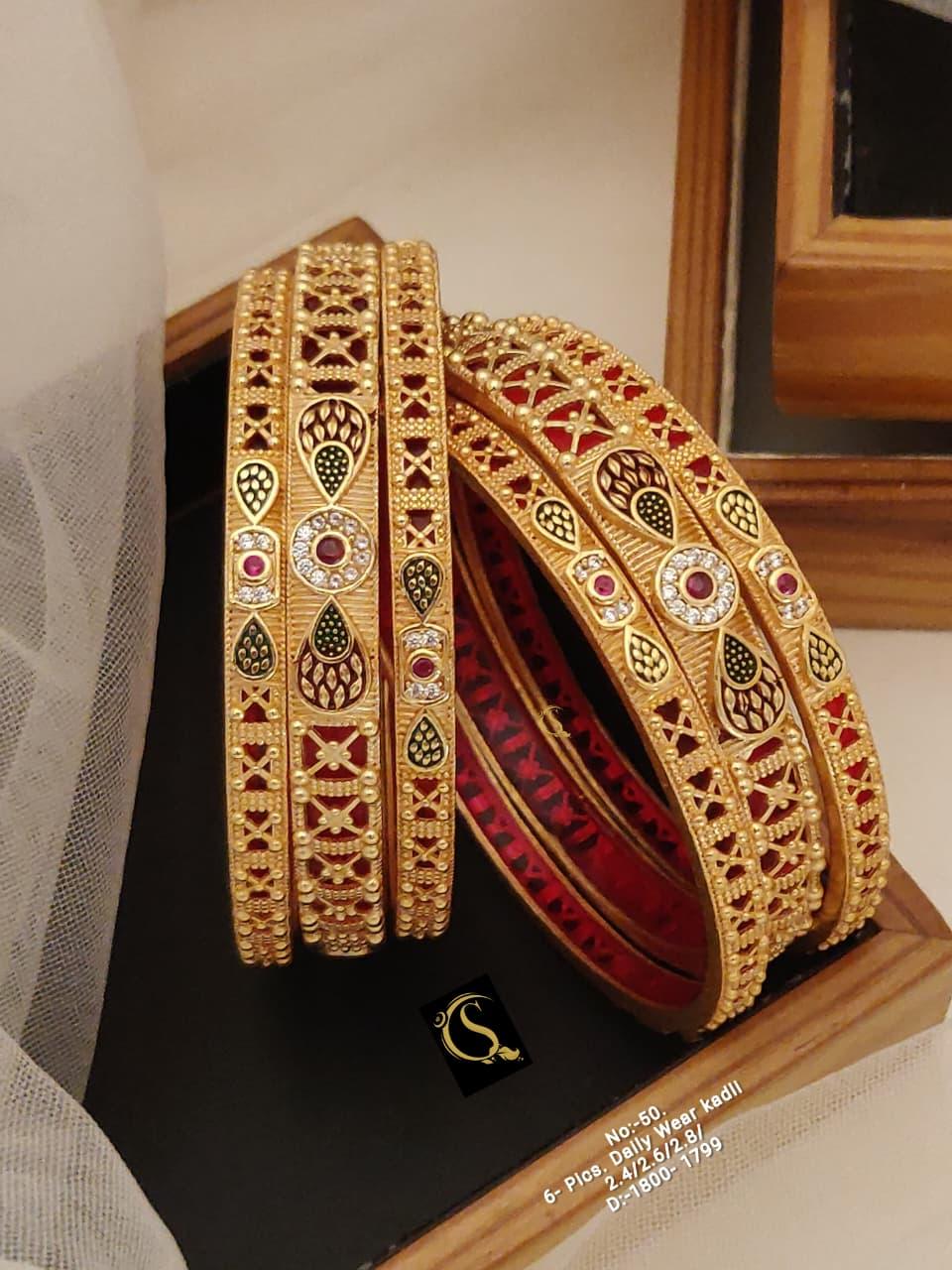 Brass High Gold Antique Bangles 028 - Queenzart Imitation Jewellery