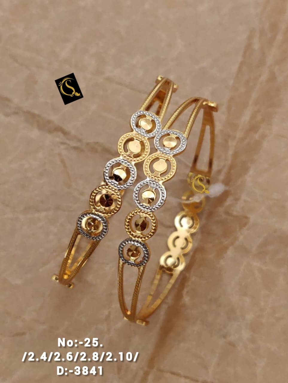 Women Set of 2 Gold-Plated Dual Toned CNC Designer Bangles 02