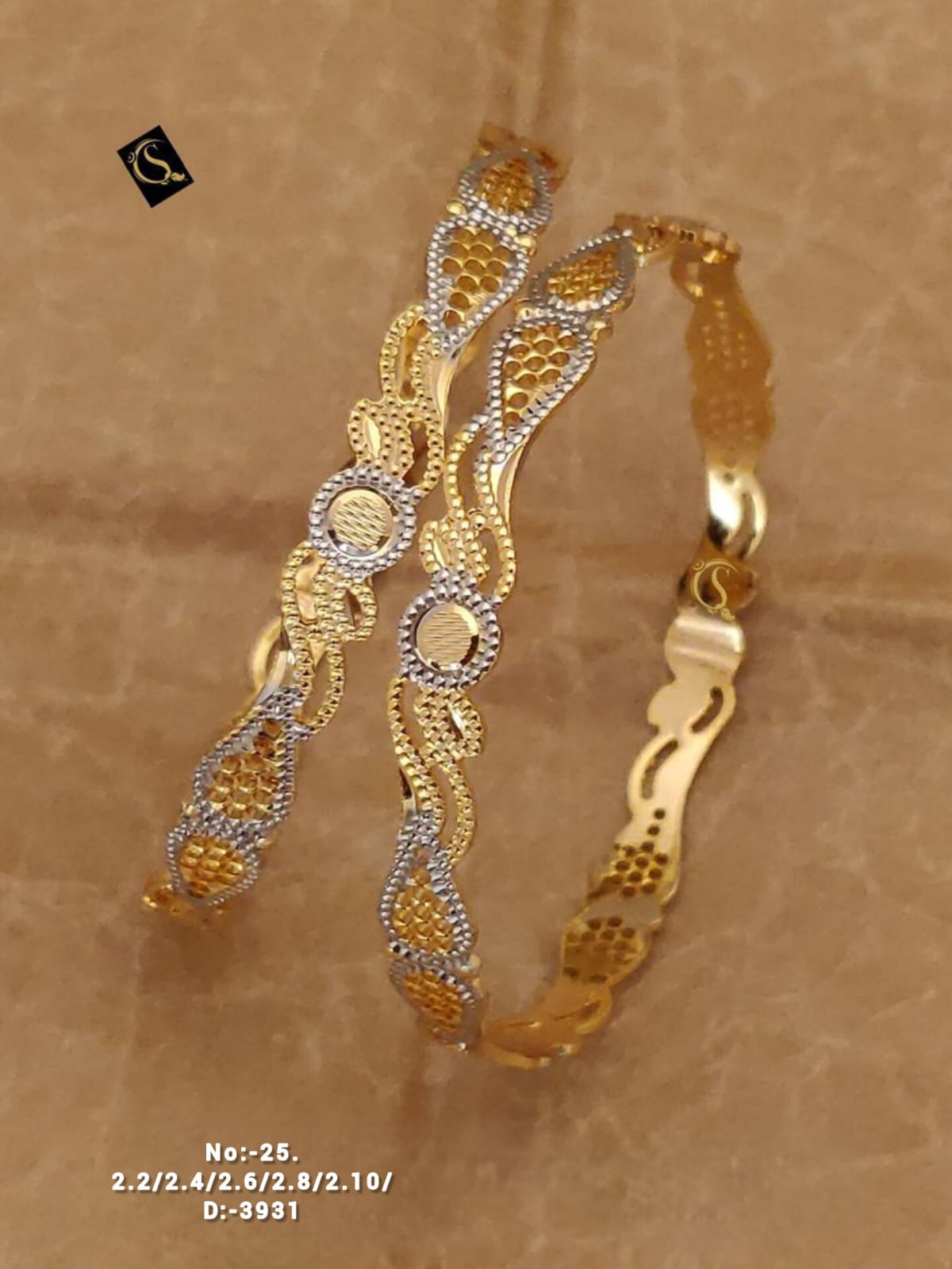 Women Set of 2 Gold-Plated Dual Toned CNC Designer Bangles 03