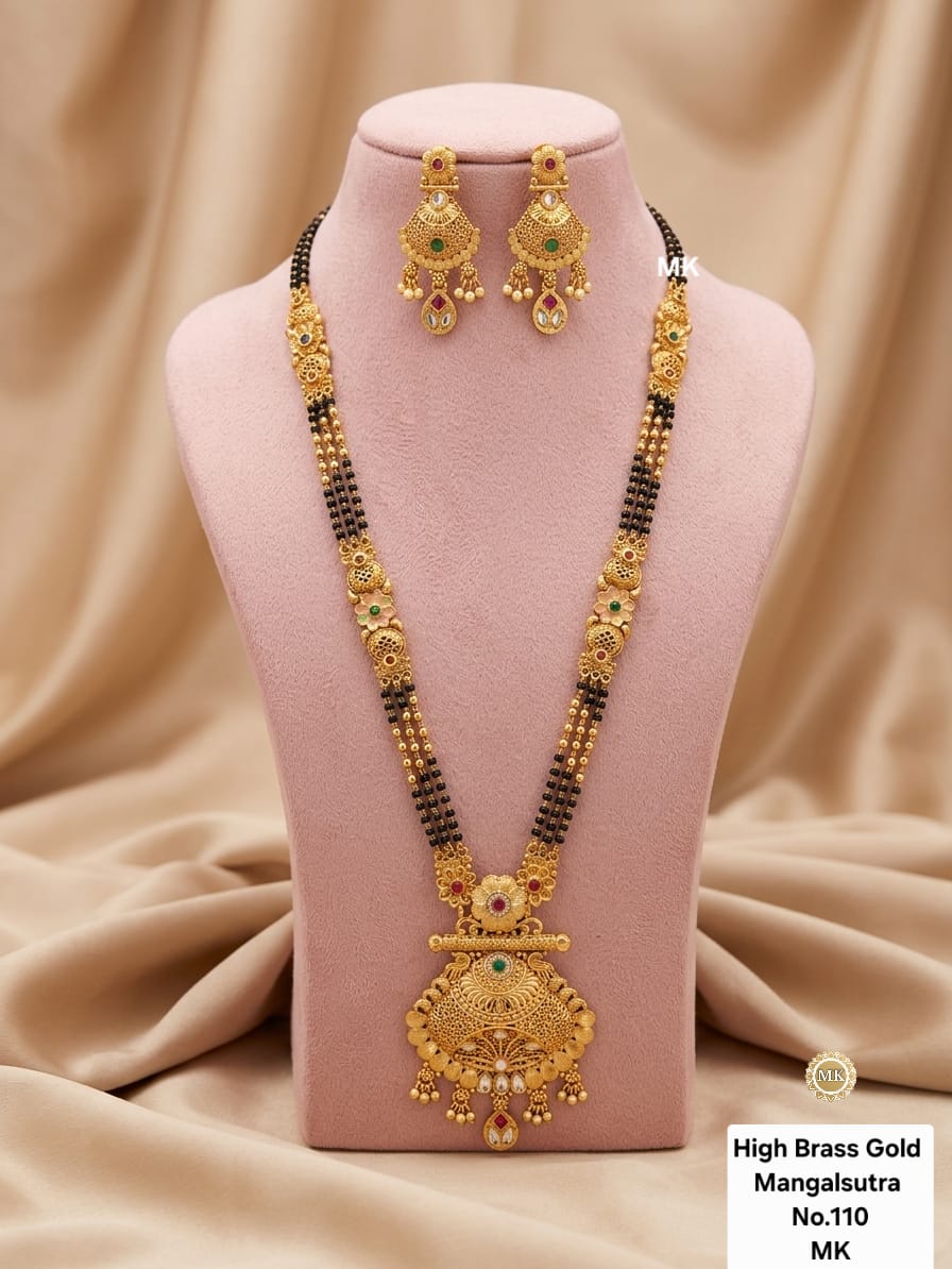Brass High Gold Rajwadi Mangalsutra with Earrings 070