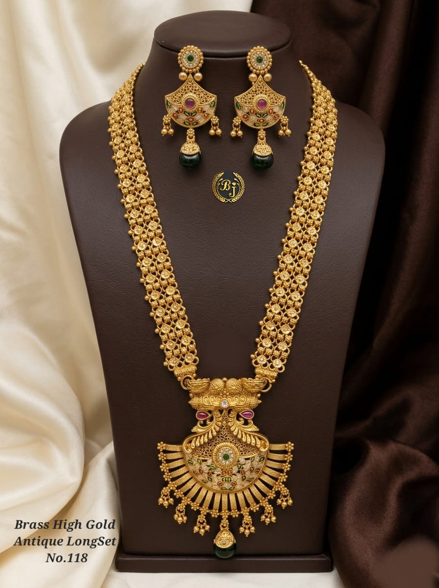 Royal Antique Long Necklace Set with Earrings 01