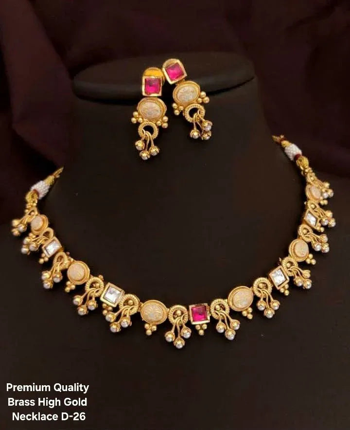 Brass High Gold Antique Necklace Set 16 - Queenzart Imitation Jewellery