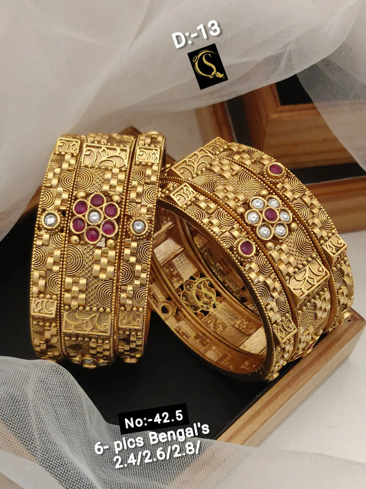 Brass High Gold Antique Bangles 013 - Queenzart Imitation Jewellery