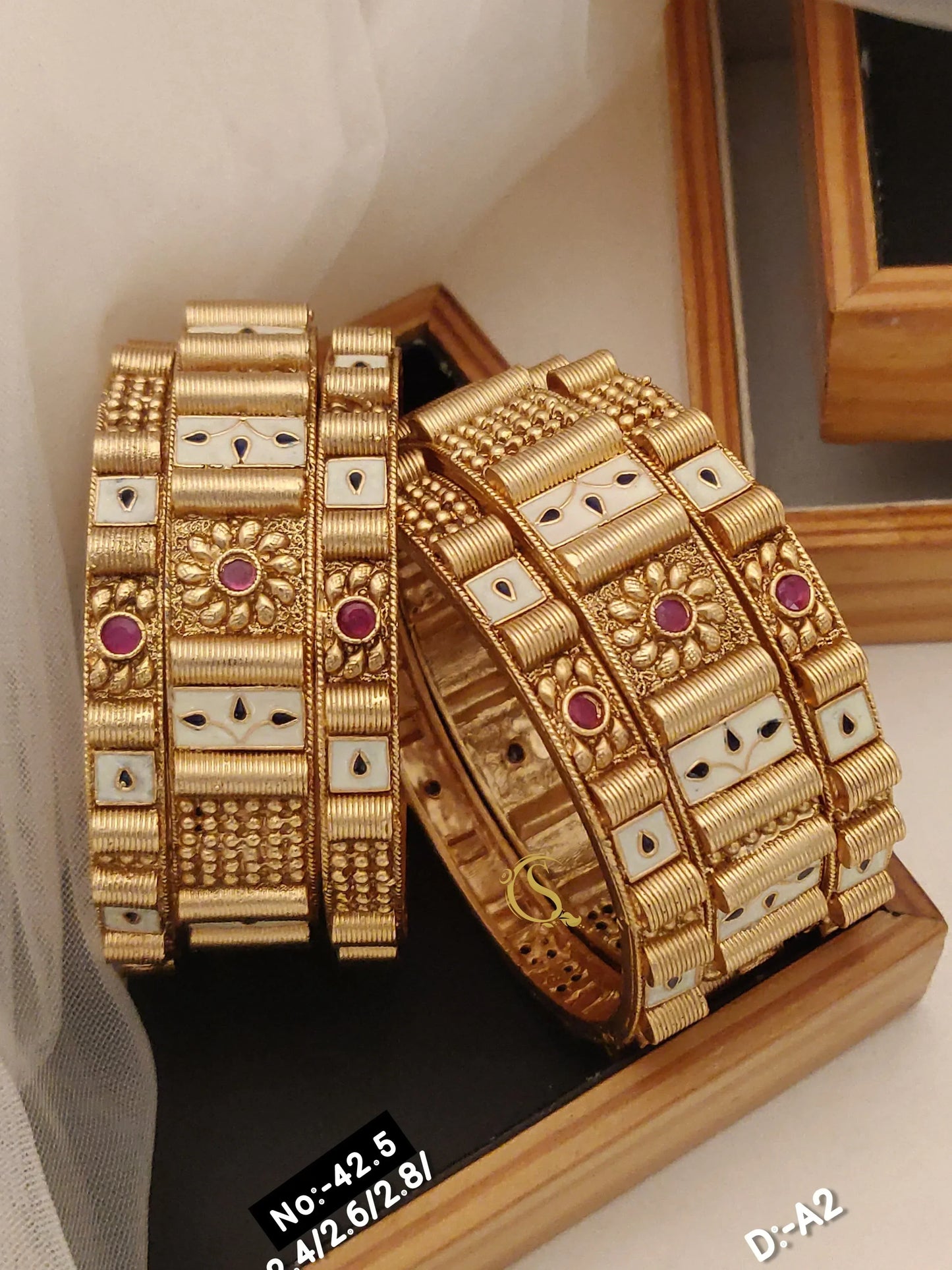Brass High Gold Antique Bangles 015 - Queenzart Imitation Jewellery