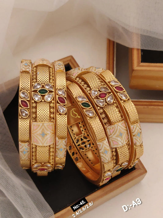 Brass High Gold Antique Bangles 017 - Queenzart Imitation Jewellery