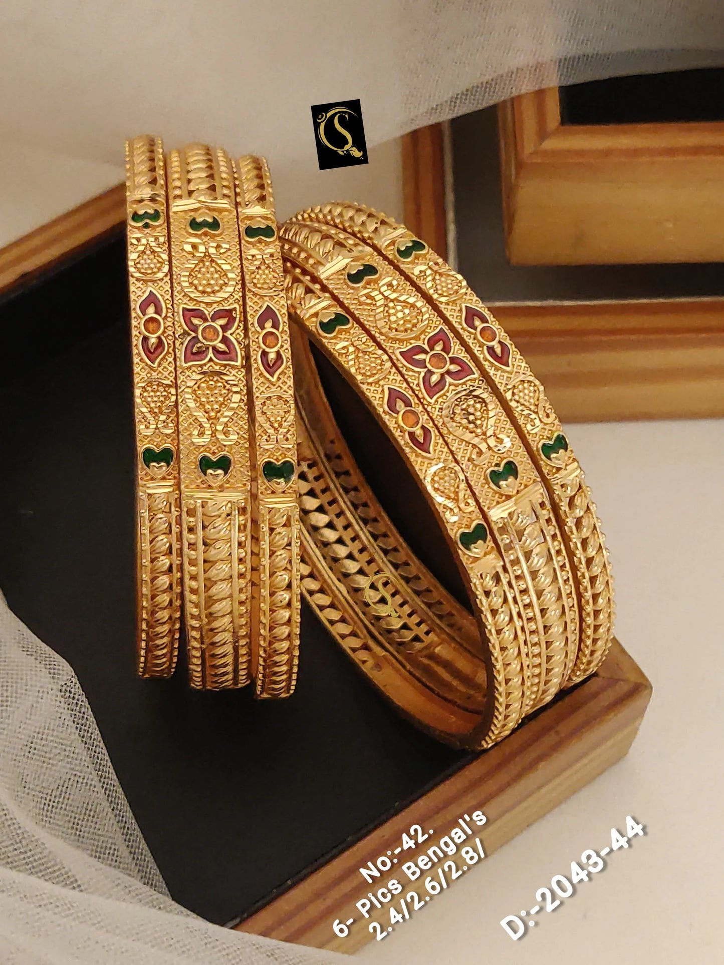 Brass High Gold Antique Bangles 020 - Queenzart Imitation Jewellery