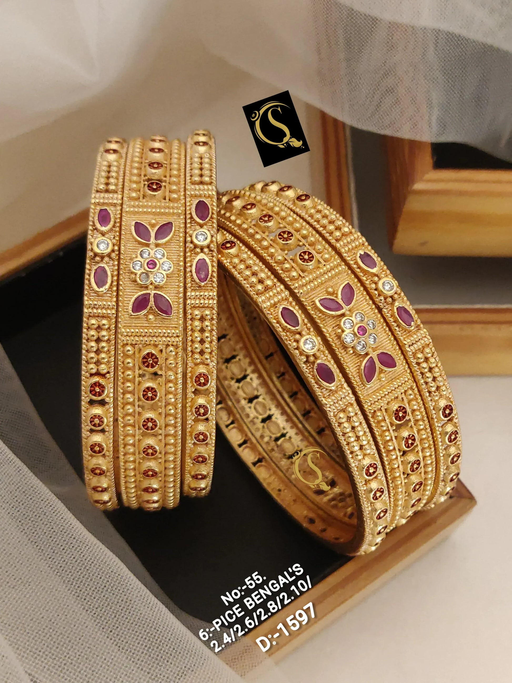 Brass High Gold Antique Bangles 018 - Queenzart Imitation Jewellery