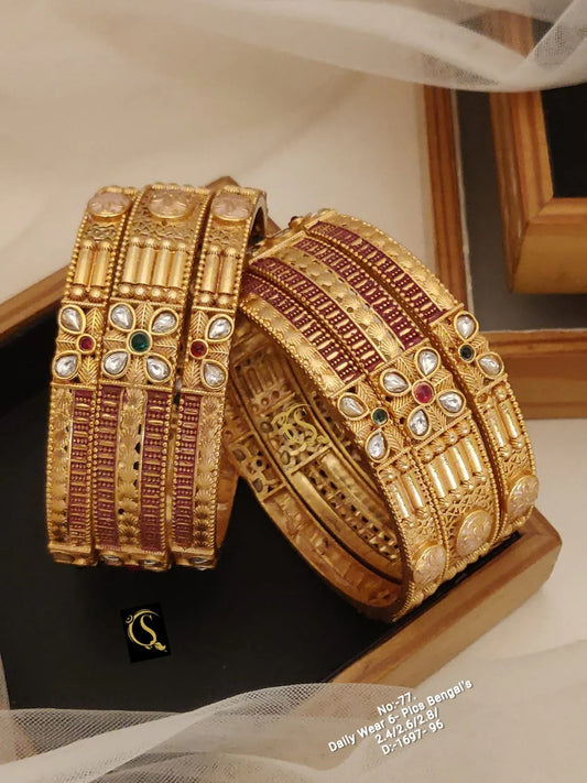 Brass High Gold Antique Bangles 026 - Queenzart Imitation Jewellery