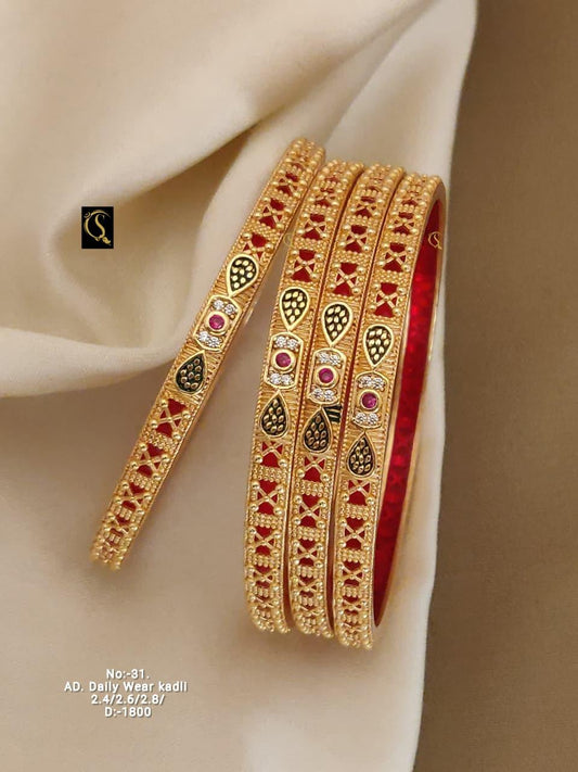 Brass High Gold Antique Bangles 030 - Queenzart Imitation Jewellery