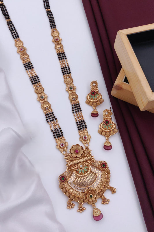 Brass High Gold Rajwadi Mangalsutra with Earrings 88