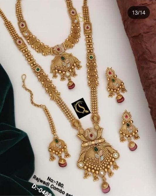 Traditional Antique Brass Gold Combo Jewellery Set 18
