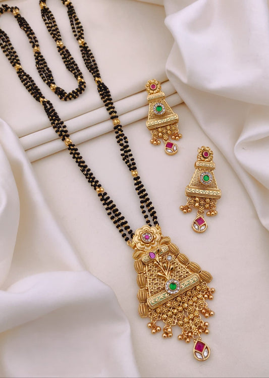 Brass High Gold Rajwadi Mangalsutra with Earrings 74