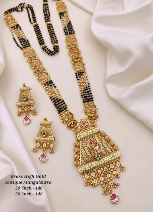 Brass High Gold Rajwadi Mangalsutra with Earrings 045
