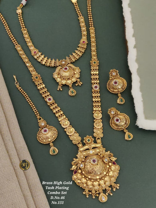 Traditional Antique Brass Gold Combo Jewellery Set 02