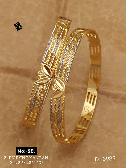 Women Set of 2 Gold-Plated Dual Toned CNC Designer Bangles 01