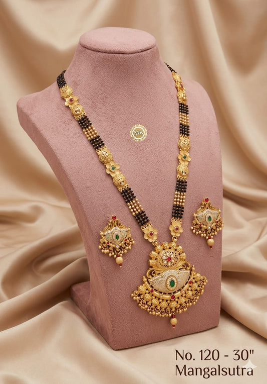 Brass High Gold Rajwadi Mangalsutra with Earrings 063