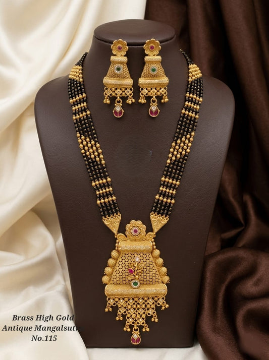 Brass High Gold Rajwadi Mangalsutra with Earrings 044