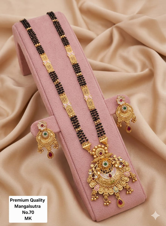 Brass High Gold Rajwadi Mangalsutra with Earrings 064