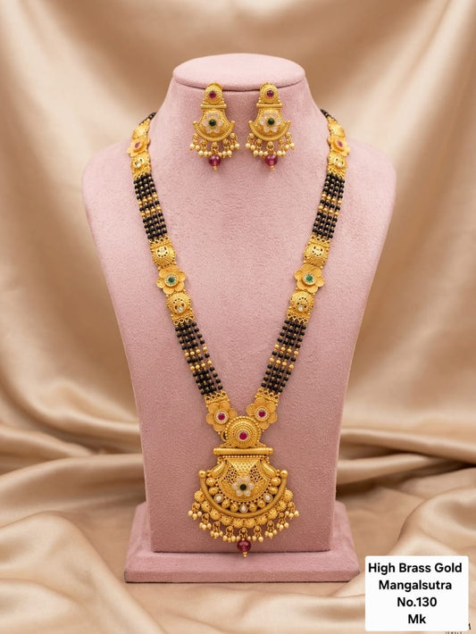 Brass High Gold Rajwadi Mangalsutra with Earrings 068