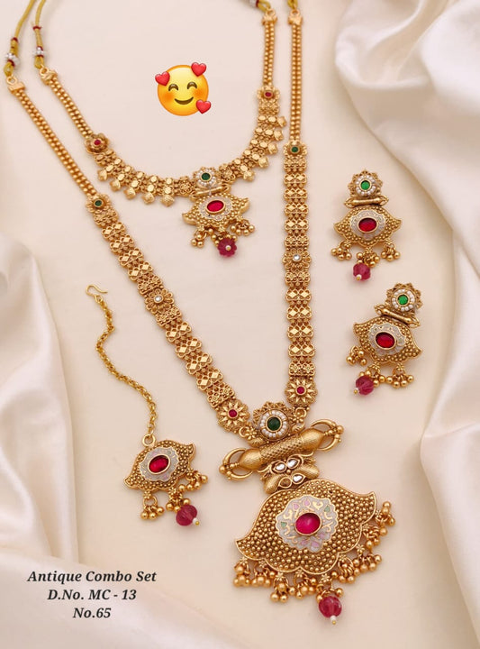 Traditional Antique Brass Gold Combo Jewellery Set 55
