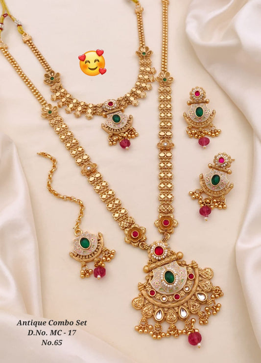 Traditional Antique Brass Gold Combo Jewellery Set 57