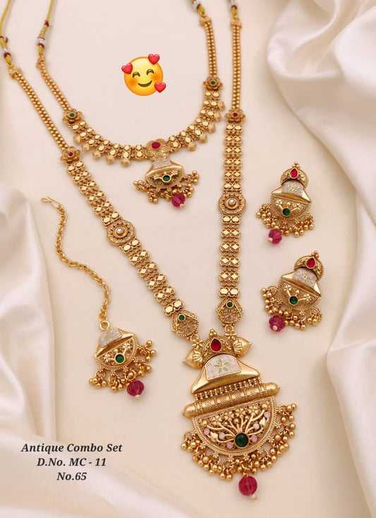 Traditional Antique Brass Gold Combo Jewellery Set 56