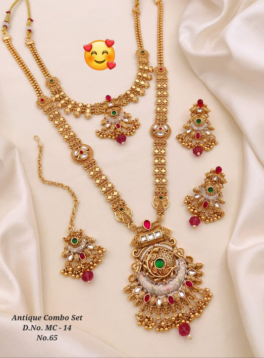 Traditional Antique Brass Gold Combo Jewellery Set 58