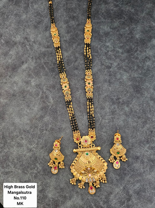 Brass High Gold Rajwadi Mangalsutra with Earrings 070