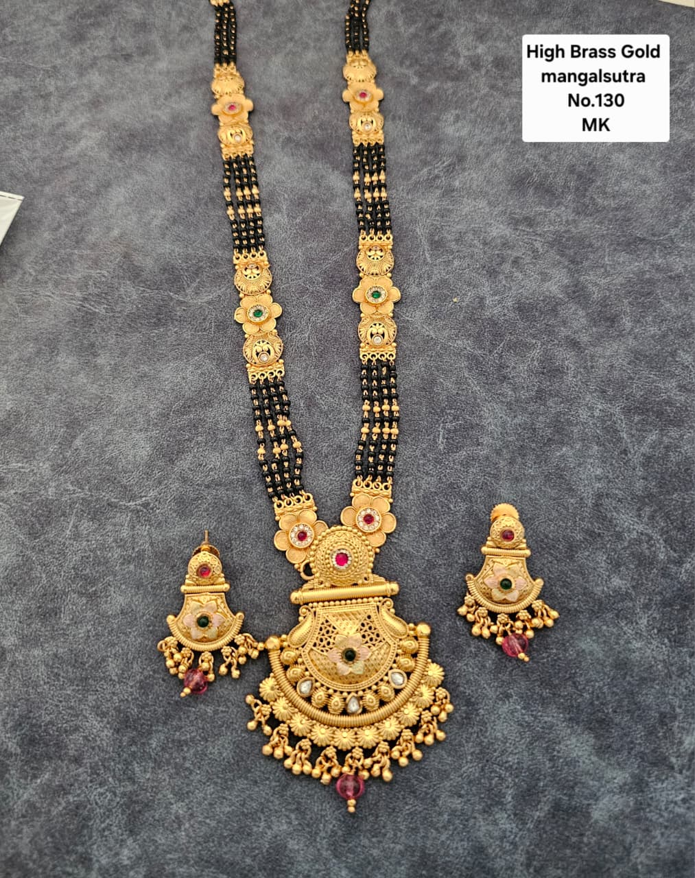 Brass High Gold Rajwadi Mangalsutra with Earrings 068