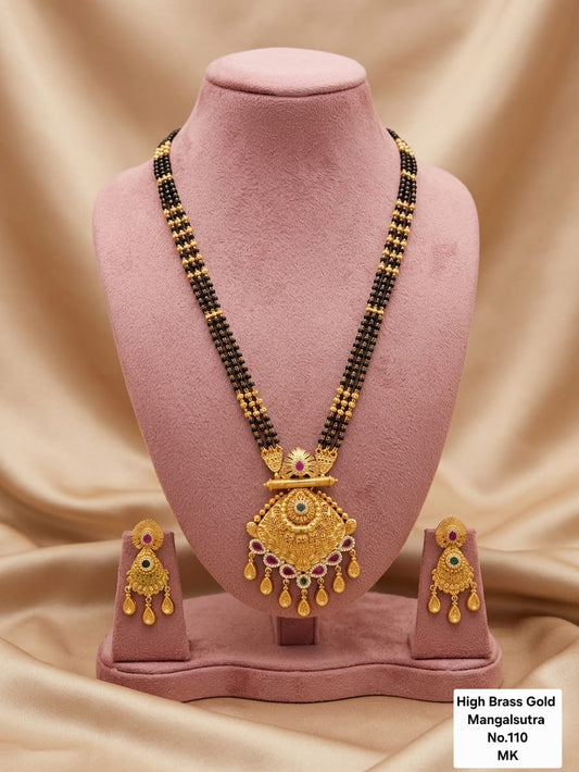 Brass High Gold Rajwadi Mangalsutra with Earrings 069