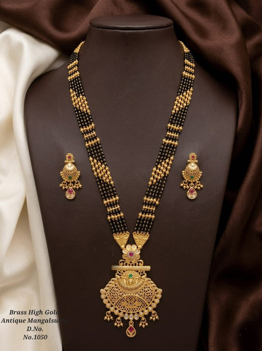 Brass High Gold Rajwadi Mangalsutra with Earrings 074