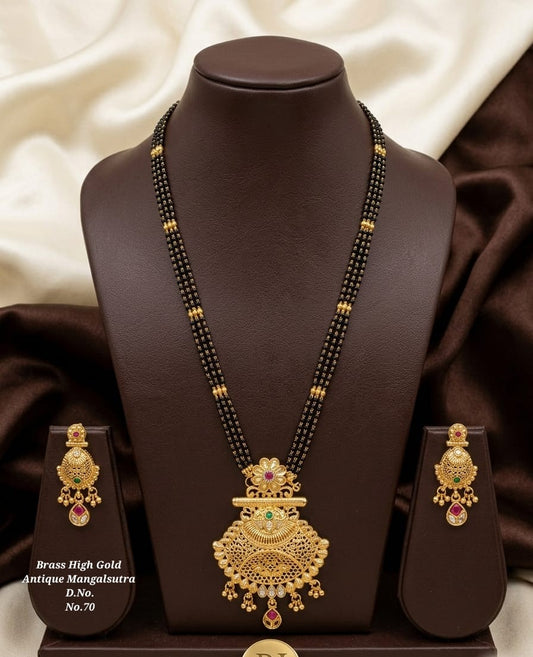 Brass High Gold Rajwadi Mangalsutra with Earrings 075