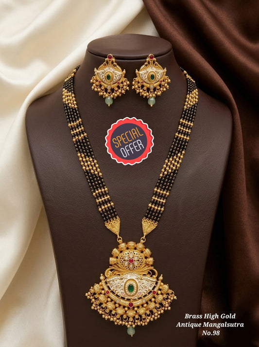 Brass High Gold Rajwadi Mangalsutra with Earrings 077