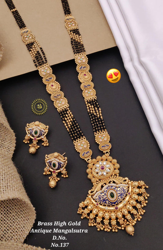 Brass High Gold Rajwadi Mangalsutra with Earrings 051