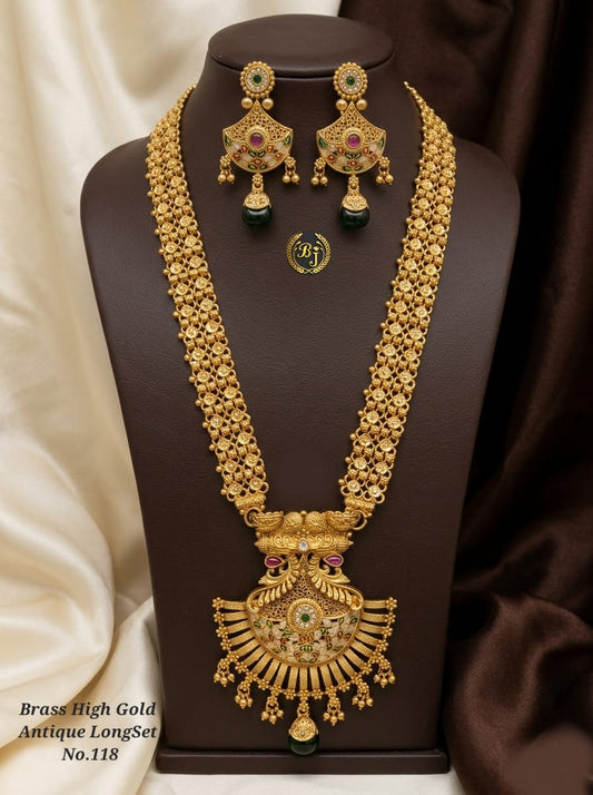 Royal Antique Long Necklace Set with Earrings 01