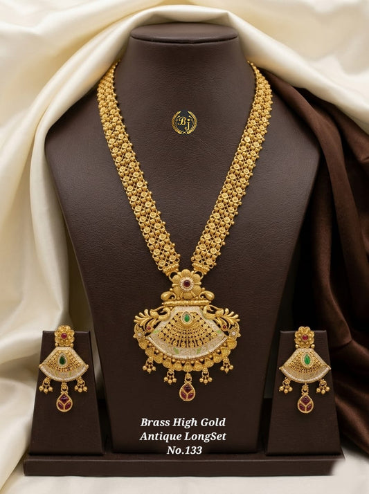 Royal Antique Long Necklace Set with Earrings 03