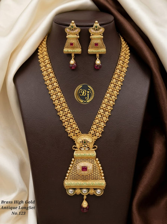 Royal Antique Long Necklace Set with Earrings 02